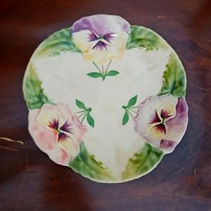 French Majolica Choicy le Roi Pansy Dragonfly.plate c 1860